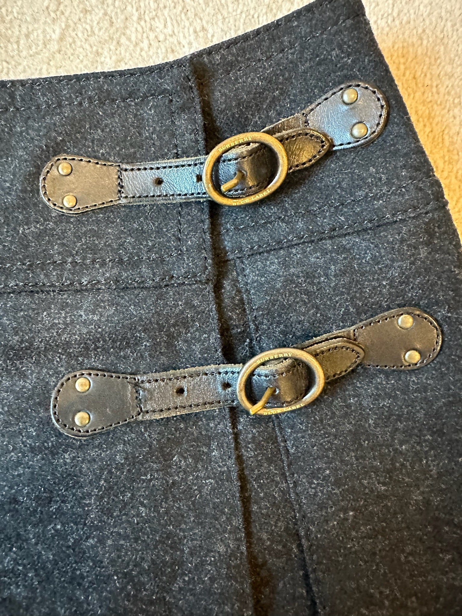 Burberry Blue Label Black Buckle Pleated Skirt