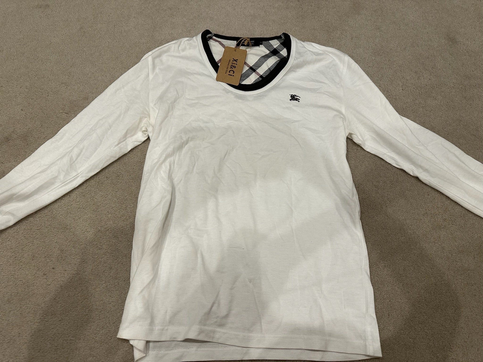Burberry Black Label White Long Sleeve Logo Tee