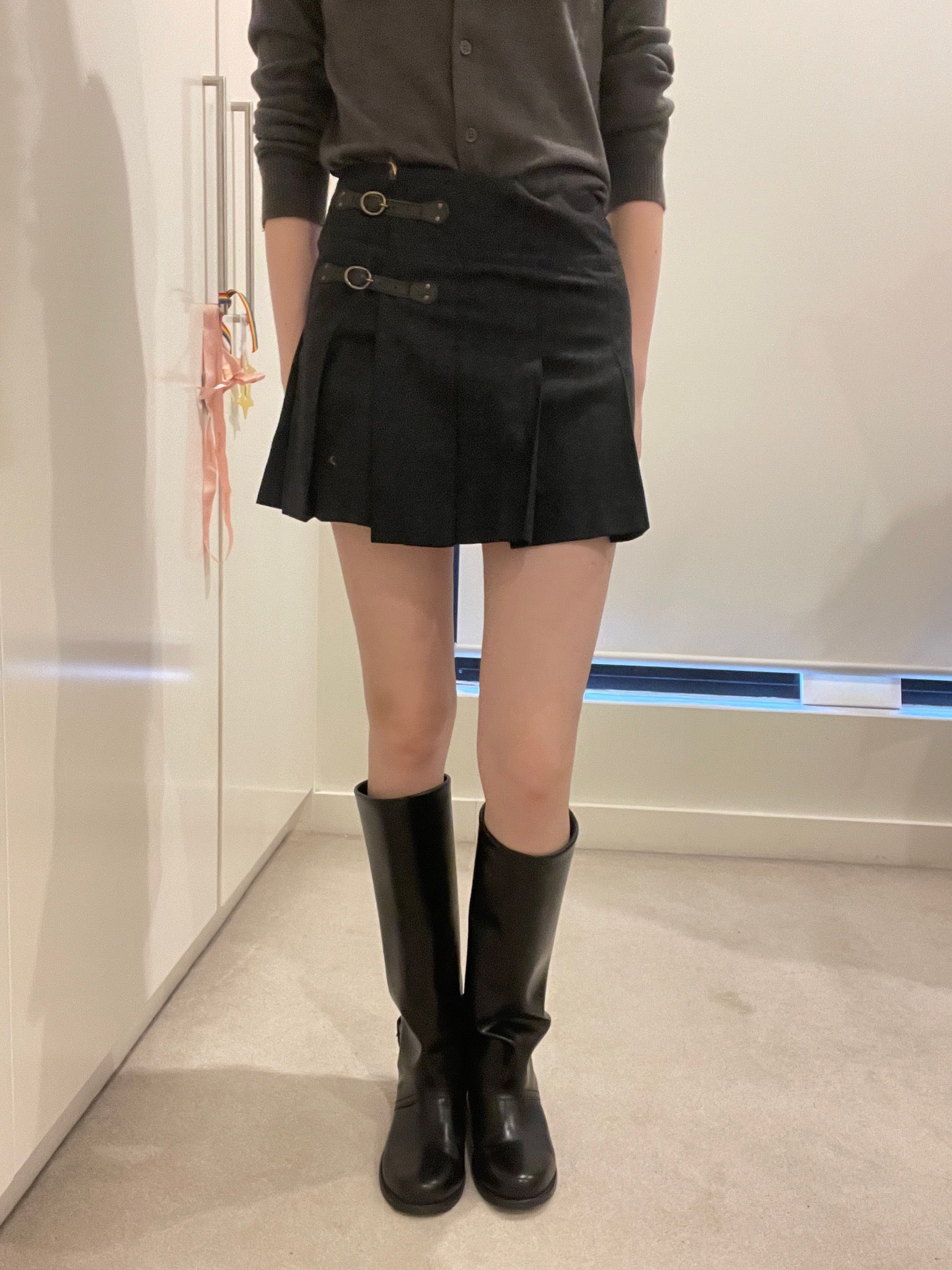 Burberry Blue Label Black Buckle Pleated Skirt