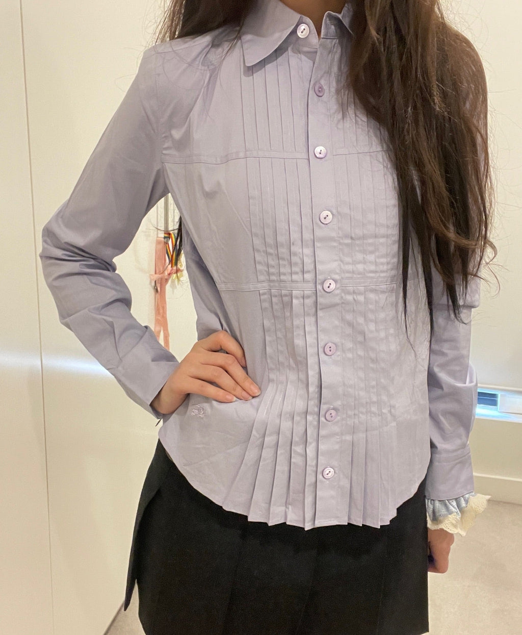 Burberry London Pleated Lilac Cotton Shirt