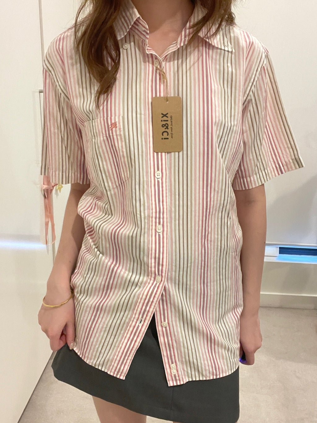 Burberry London Pink Striped Short-Sleeve Shirt