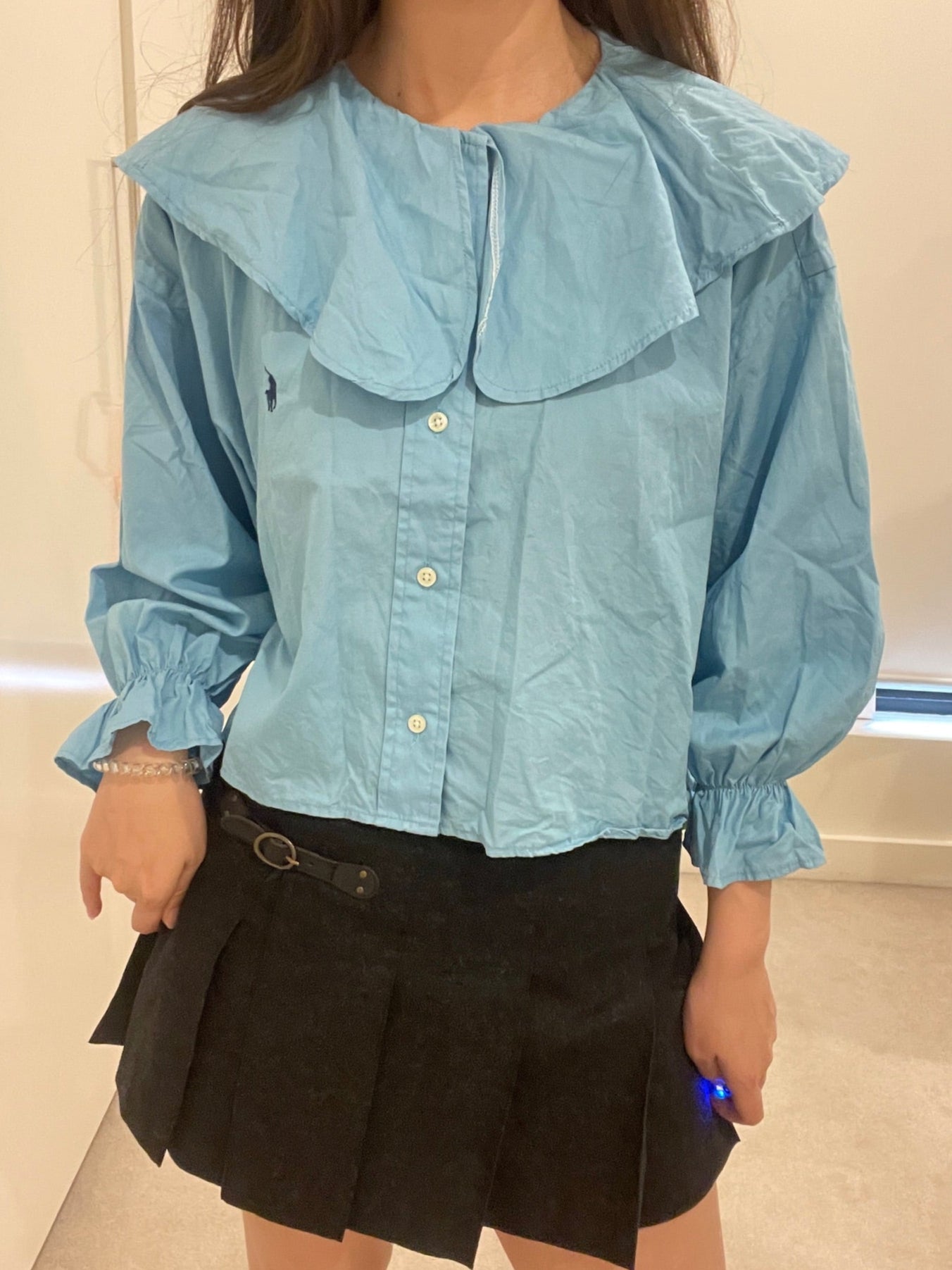 Ralph Lauren Wide-Collar Sky Blue Blouse