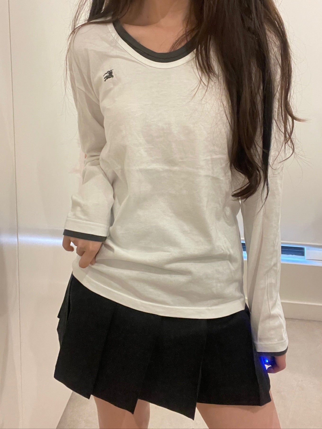 Burberry Black Label White Long Sleeve Logo Tee