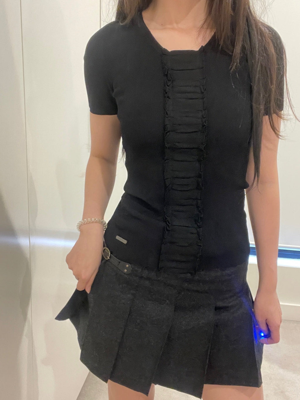 Burberry Black Label Ruffled Knit Top