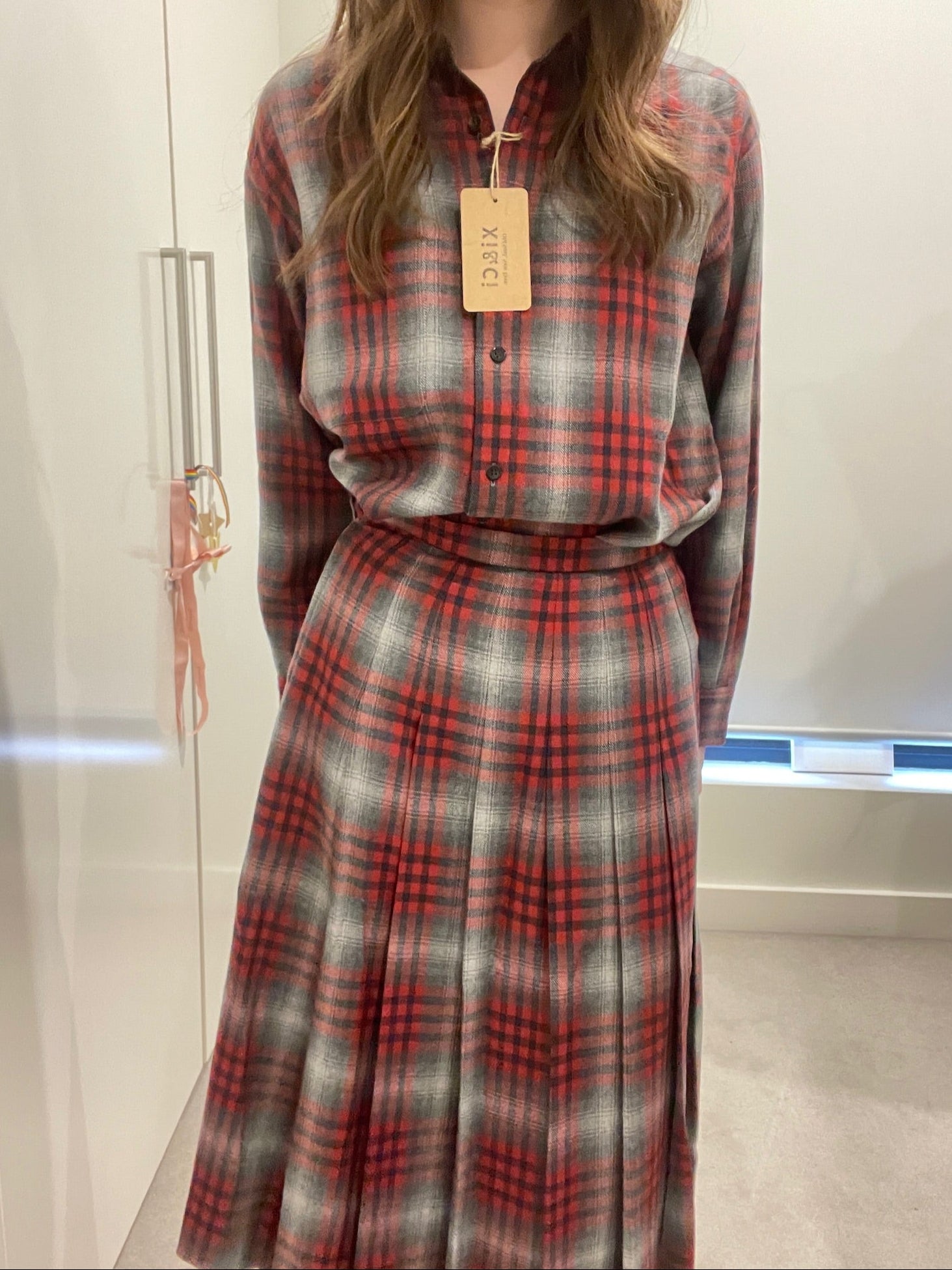 Burberry Red & Grey Check Wool Set